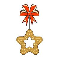 Weihnachtsbaum-Spielzeug-Lebkuchen in Form eines Sterns mit einem dekorativen Element der roten Schleife im Retro-Stil vektor