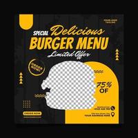 spezielle köstliche Burger-Menü-Social-Media-Beitragsvorlage vektor