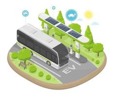 ev bus solarzelle energiekonzept energie ökologie elektrofahrzeug batteriesystem für emissionsarme isometrische vektor
