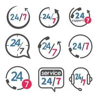 24 7 Symbol für Service und Support vektor