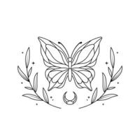 monochromes Blumenschmetterlings-Logo-Design für Tattoo-Unternehmen oder Unternehmen vektor