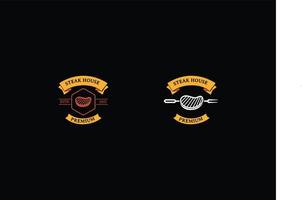 Vintage-Steakhaus und Grillrestaurant-Design-Logo-Vorlage. vektor