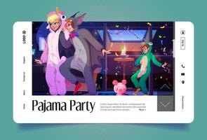 Pyjama-Party-Banner mit Menschen in Kigurumi vektor