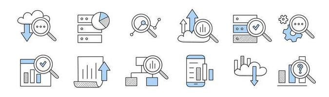 Datenanalyse-Doodle-Symbole, Strichzeichnungen-Vektorzeichen vektor