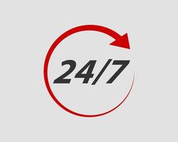 24 7 Symbolvektor. 24-Stunden-Serviceuhr.