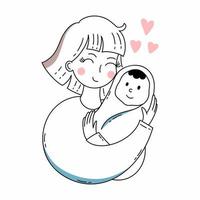 Lycklig mamma kramar bebis. moderskap. kärlek för barn. mors dag. vektor