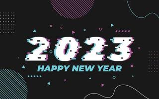 Lycklig ny år 2023, 2023 logotyp med tekniskt fel effekt vektor mall, tillämplig för baner design, kalender, inbjudan, fest flygblad, etc.