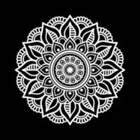 vit mandala på svart mönster stencil klotter skiss, runda prydnad mönster för henna, mehndi, tatuering vektor