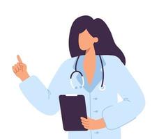 Vektor medizinisches Symbol Arzt mit Ordner. Bild Arzt mit Stethoskop. Abbildung Sanitäter Menschen Avatar in einem flachen Stil