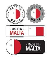 uppsättning av tillverkad i malta etiketter, logotyp, malta flagga, malta produkt emblem vektor