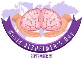 värld alzheimers dag logotyp eller banner med hjärnan vektor