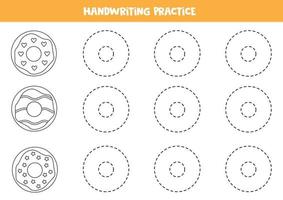 Linien für Kinder mit schwarzen und weißen Donuts verfolgen. Schreiberfahrung. vektor