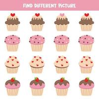 hitta söt muffin som är annorlunda från andra. kalkylblad för ungar. vektor