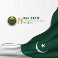 gruß pakistan unabhängigkeitstag 14. august hintergrundvektordesign mit arabischer kalligrafie, flagge und blumenmuster. für Karte, Banner, Tapete, Brosur, Cover und Dekoration vektor