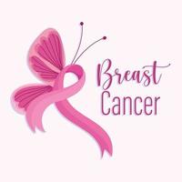 bröstcancermedvetenhet månad rosa band och fjäril vektor