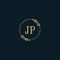 första jp skönhet monogram och elegant logotyp design, handstil logotyp av första signatur, bröllop, mode, blommig och botanisk med kreativ mall. vektor