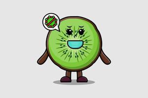 söt tecknad serie kiwi frukt använder sig av mask förhindra virus vektor