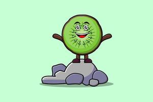 söt tecknad serie kiwi frukt karaktär stå i sten vektor