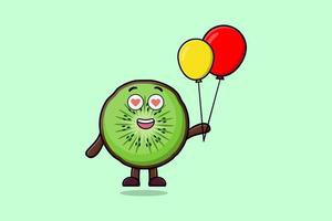 niedliche Cartoon-Kiwi-Frucht, die mit Ballon schwimmt vektor