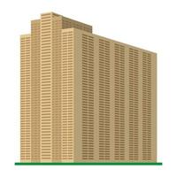 en modern höghus byggnad på en vit bakgrund. se av de byggnad från de botten. isometrisk vektor illustration.