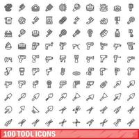 100 Werkzeugsymbole gesetzt, Umrissstil vektor