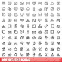 100 hygienikoner set, konturstil vektor