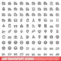 100 transportikoner set, konturstil vektor