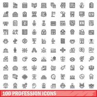 100 yrke ikoner set, kontur stil vektor