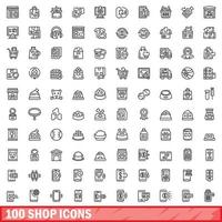 100 butiksikoner set, konturstil vektor