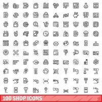 100 Shop-Icons gesetzt, Umrissstil vektor