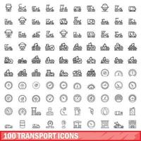 100 transportikoner set, konturstil vektor