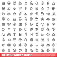 100 vegetarische Symbole gesetzt, Umrissstil vektor