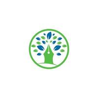 Entwurfsvorlage für das Stiftbaum-Logo. bildungs- und schriftsteller-gemeinschaftslogo. Stift Baum Blatt kreatives Business-Logo-Design vektor