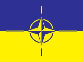 de flagga av ukraina mot de bakgrund av de nato flagga. ukraina och de begrepp av nato. vektor illustration.