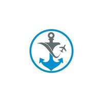 Anker- und Flugzeuglogo-Kombination. Anker- und Flugzeugsymbol oder -symbol. Einzigartige Designvorlage für Reise- und Fluglogos. vektor