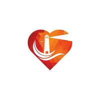 Leuchtturm Herzform Konzept Vektor-Logo-Design. Wellen-Leuchtturm-Symbol-Logo-Design-Vektor-Vorlage-Illustration. vektor