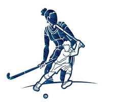 silhouette feldhockey sportmannschaft männliche und weibliche spieler aktion vektor