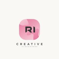 ri anfangsbuchstabe logo icon design template elemente mit wellenfarbener kunst. vektor