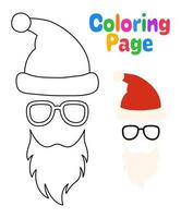 Malvorlage mit Bart mit Weihnachtsmütze und Brille für Kinder vektor