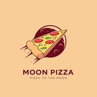 Pizza zum Mond-Logo. fliegende pizza zur mondlogo-symbolillustration vektor