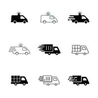 Design-Vorlagensatz für Krankenwagen und LKW-Icons vektor