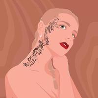 Porträt einer blonden Frau mit einem Tattoo im Gesicht. moderne Modeillustration. vektor