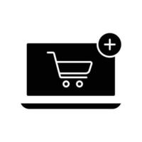 Shopping-Glyphe-Symbol hinzufügen. enthält Laptop mit Trolley und Symbol hinzufügen. Symbolillustration im Zusammenhang mit E-Commerce-Shop. einfaches Vektordesign editierbar. pixelgenau bei 32 x 32 vektor