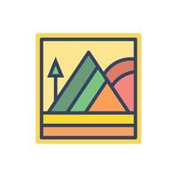 abstrakter sonnenuntergang strand berg logo abzeichen design. Logo-Design-Symbol-Vektor-Illustration vektor