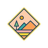 abstrakter sonnenuntergang strand berg logo abzeichen design. Logo-Design-Symbol-Vektor-Illustration vektor