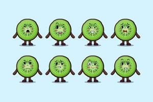 uppsättning söt kiwi frukt tecknad serie uttryck vektor