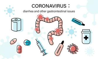 Coronavirus-Durchfall und andere Magen-Darm-Probleme. Verdauungsstörungen, Durchfall heilen. horizontales Vorlagenbanner. vektor