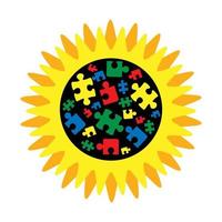 Sonnenblumen mit Pazzle. Autismus Bewusstsein. Plakatvorlage für Autismus-Konzept. Vektor-Illustration. vektor