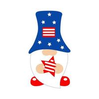 Amerikanischer Gnom mit Stern. süße vektordrucke für den 4. juli. designelemente zum unabhängigkeitstag in den farben der us-nationalflagge vektor