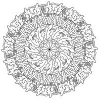 Verziertes Mandala mit Eichenblättern und Mustern, Herbstmeditations-Malbuch vektor